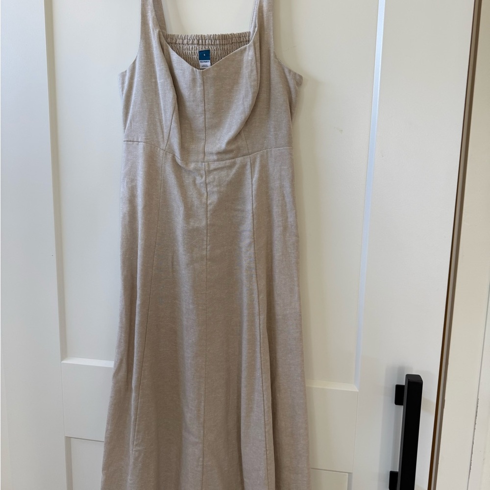 Girls Sleeveless Smocked Bodice Midi Shirt Dress - Cream